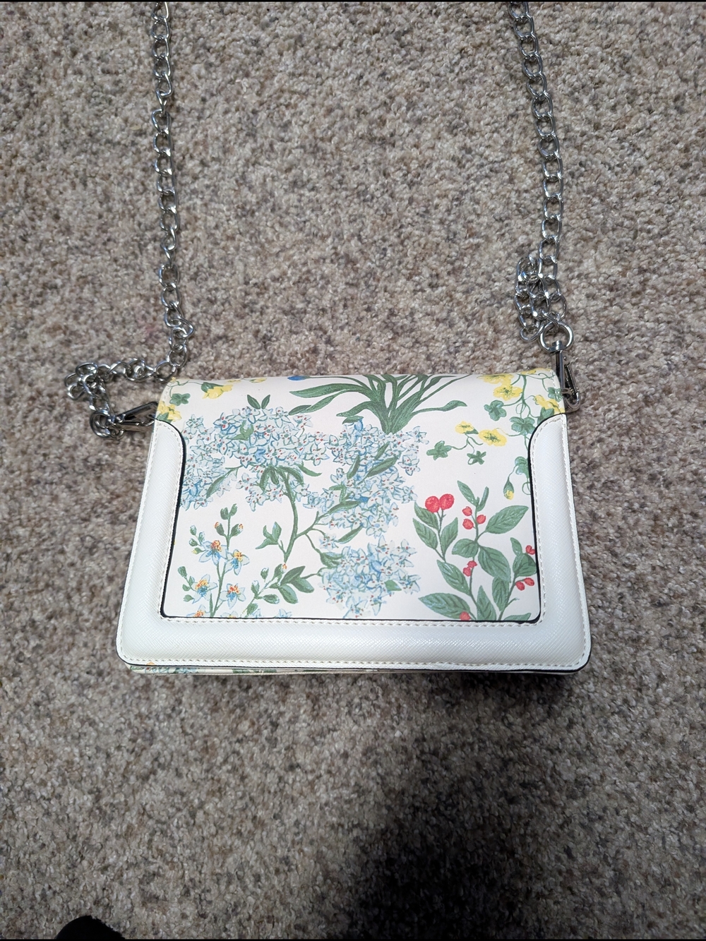Pink House Toronto Canada Floral Print White Crossbody Bag with Chain Strap